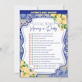 Lemon Blue Tiles Baby Shower - Bearbeitbarer Name, Einladung