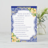 Lemon Blue Tiles Baby Shower - Bearbeitbarer Name, Einladung (Stehend Vorderseite)