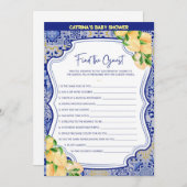 Lemon Blue Tiles Baby Shower - Bearbeitbarer Name, Einladung (Vorne/Hinten)