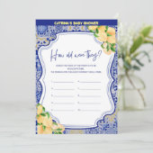 Lemon Blue Tiles Baby Shower - Bearbeitbarer Name, Einladung (Stehend Vorderseite)