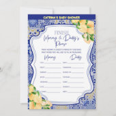 Lemon Blue Tiles Baby Shower - Bearbeitbarer Name, Einladung (Vorderseite)