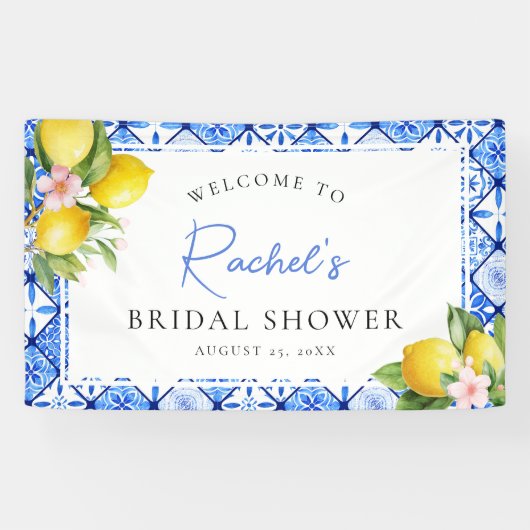 Lemon Blue Tiles Brautparty Begrüßung Banner (Horizontal)