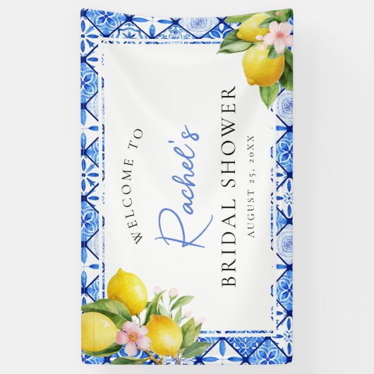 Lemon Blue Tiles Brautparty Begrüßung Banner (Vertikal)
