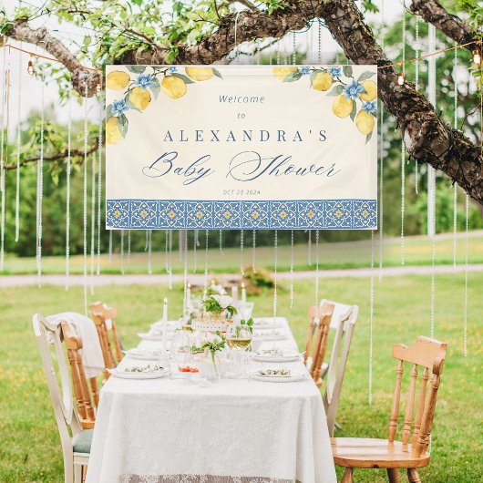 Lemon Blue Tiles Italian Baby Showbanner Banner