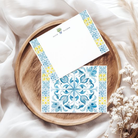 Lemon Blue Tiles Stationery Mitteilungskarte