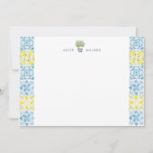 Lemon Blue Tiles Stationery Mitteilungskarte (Vorderseite)