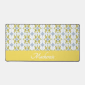 Lemon Blue Watercolor French Country Name Monogram Schreibtischunterlage (Vorderseite)