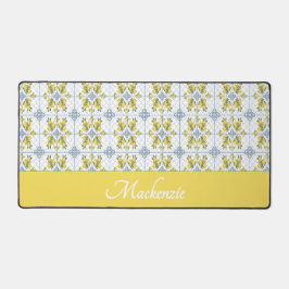 Lemon Blue Watercolor French Country Name Monogram Schreibtischunterlage