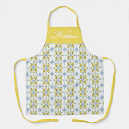 Lemon Blue Watercolor French Country Name Monogram Schürze