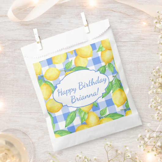 Lemon Blue White Gingham Custom Geschenktütchen (Ausgeschnitten)