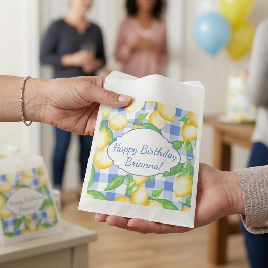 Lemon Blue White Gingham Custom Geschenktütchen