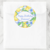 Lemon Blue White Gingham Custom Runder Aufkleber (Tasche)