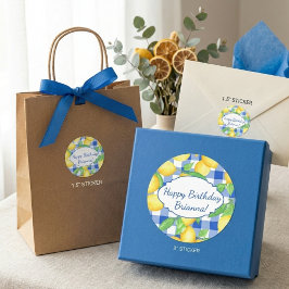 Lemon Blue White Gingham Custom Runder Aufkleber