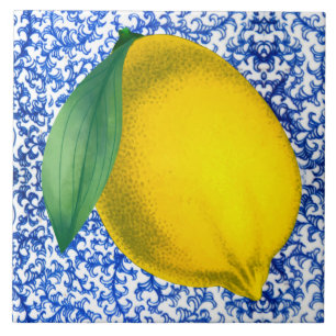 Lemon Blue White Porcelain Muster Fliese
