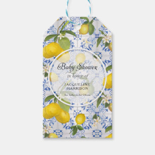 Lemon Blume Citrus Foliage Blue White Baby Dusche Geschenkanhänger