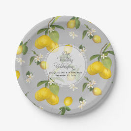 Lemon Blume Citrus Greenery Gray n Yellow Wedding Pappteller