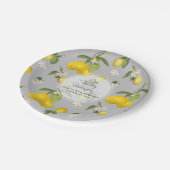 Lemon Blume Citrus Greenery Gray n Yellow Wedding Pappteller (Schrägansicht)