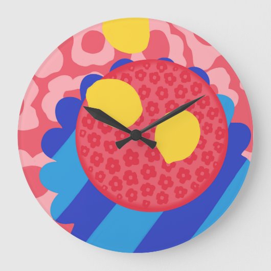 Lemon Blume Plate Große Wanduhr (Vorderseite)