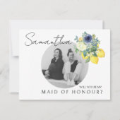 Lemon Blumengestein Werden Sie meine Trauzeugin Fo Dankeskarte (Vorderseite)