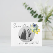 Lemon Blumengestein Werden Sie meine Trauzeugin Fo Dankeskarte (Stehend Vorderseite)