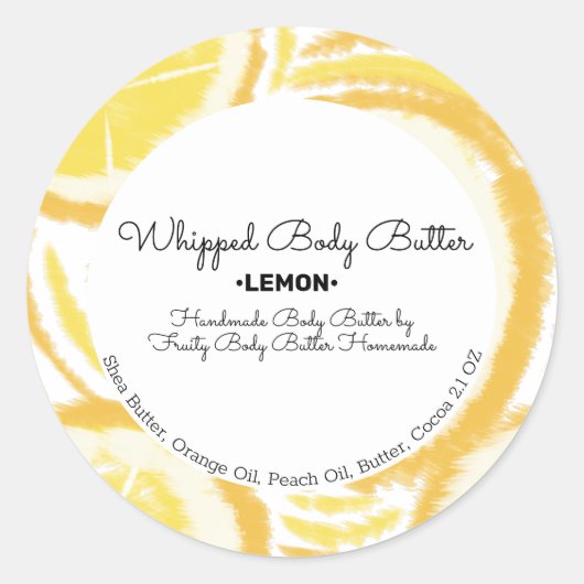 Lemon Body Butter Bath Branding Packung Runder Aufkleber (Vorderseite)