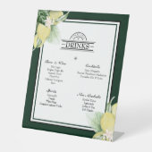 Lemon Border Emerald Green Wedding Drinks Menü Sockelschild (Vorderseite)
