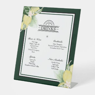 Lemon Border Emerald Green Wedding Drinks Menü Sockelschild