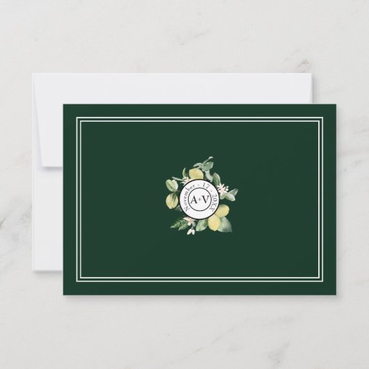 Lemon Border Emerald Green Wedding RSVP (Rückseite)