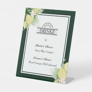 Lemon Border Emerald Green Wedding Signature Drink Sockelschild