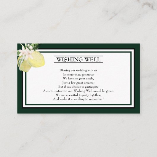 Lemon Border Emerald Green Wedding wünscht gute Ho Begleitkarte (Vorderseite)