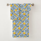 Lemon Botanical Blue and Yellow Summer Print Badhandtuch Set (Insitu)