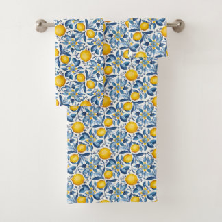 Lemon Botanical Blue and Yellow Summer Print Badhandtuch Set