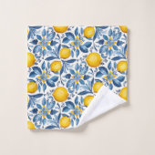 Lemon Botanical Blue and Yellow Summer Print Badhandtuch Set (Waschlappen)