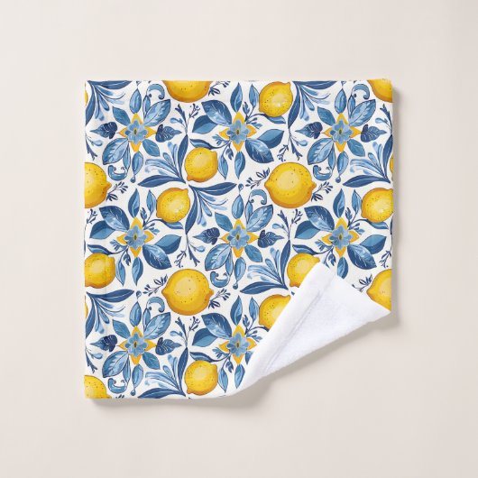 Lemon Botanical Blue and Yellow Summer Print Badhandtuch Set (Waschlappen)