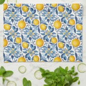 Lemon Botanical Blue and Yellow Summer Print Geschirrtuch (Gefaltet)