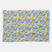 Lemon Botanical Blue and Yellow Summer Print Geschirrtuch (Horizontal)