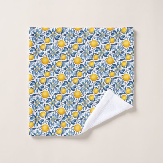 Lemon Botanical Blue and Yellow Summer Print Waschlappen (Waschlappen)
