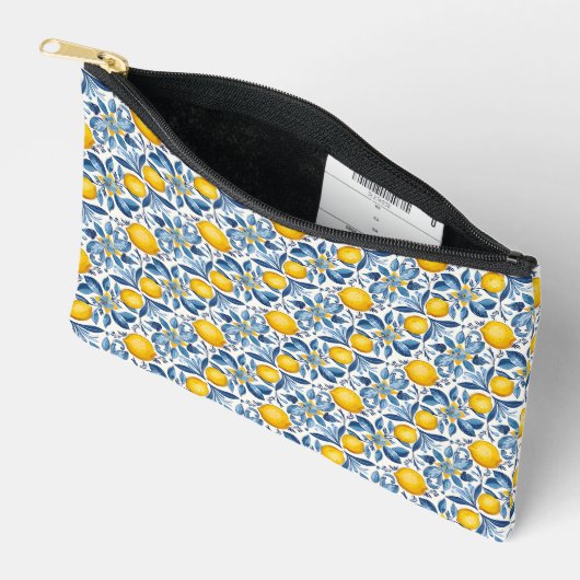 Lemon Botanical Blue and Yellow Summer Print Zubehörtasche (Offen)