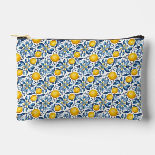 Lemon Botanical Blue and Yellow Summer Print Zubehörtasche (Vorderseite)