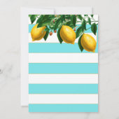 Lemon Botanical Blue Stripe Wedding Einladung (Rückseite)