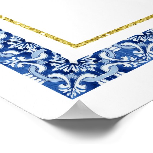 Lemon Botanical Blue Tile Brautparty Willkommen Poster (Ecke)