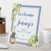 Lemon Botanical Blue Tile Brunch Bubbly Willkommen Sockelschild (In Situ)