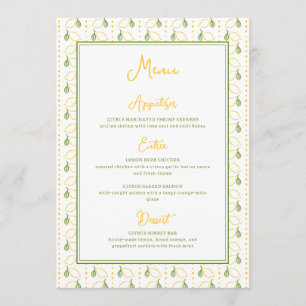 Lemon Botanical Citrus Summer Garden Wedding Menükarte