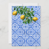 Lemon Botanical Italian Blue Tile Wedding Einladung (Rückseite)