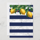 Lemon Botanical Navy White Strip Marmor Hochzeit Einladung (Rückseite)
