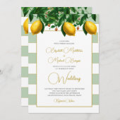 Lemon Botanical Sage Green White Stripe Hochzeit Einladung (Vorne/Hinten)