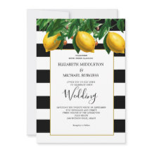 Lemon Botanical Schwarz-weiß Stripe Wedding