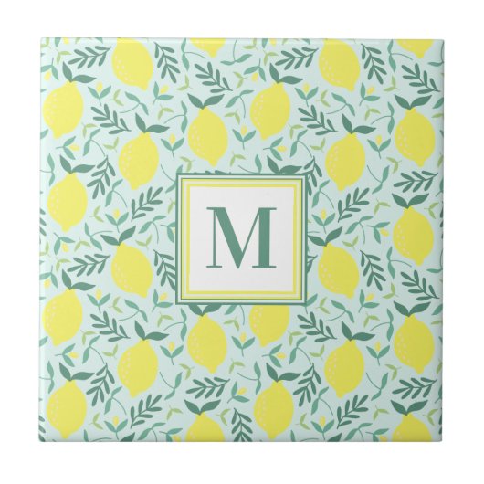 Lemon botanische Monogramm-Keramik Fliese (Vorderseite)