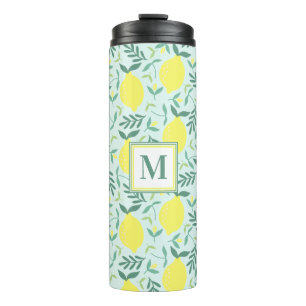 Lemon botanische Monogramm-Muster Thermaltumbler Thermosbecher