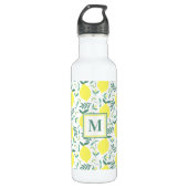 Lemon botanisches Monogramm-Muster Edelstahlflasche (Vorderseite)